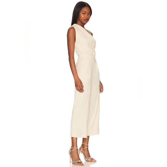 Free People Pants - Free People Avery One Shoulder Jumpsuit Womens 12 Beige Wide Leg Cropped Boho